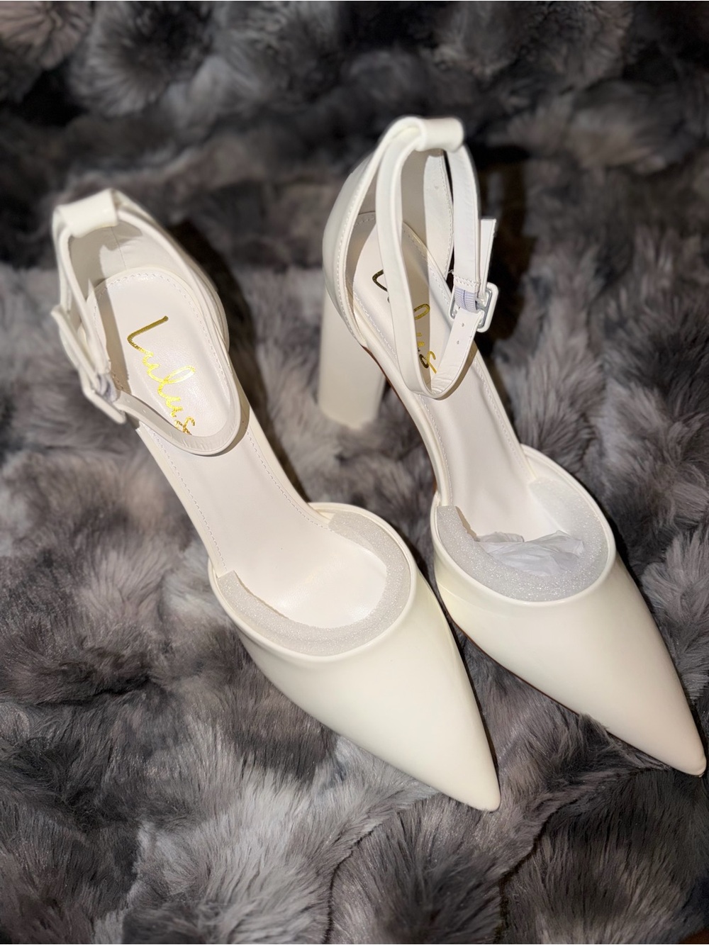 Lulu's Ivory Pointed-Toe Ankle Strap Block Heels | 11 - Picture 1 of 4